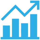 Bar chart icon: Highly available production traffic supported by the network infrastructure created by Auxis.