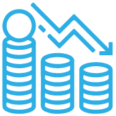 Spend chat decreasing icon: Reducing costs by up to 20%, decreasing complexity, and increasing security and capabilities.